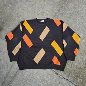 Vtg 90s NORM THOMPSON by TUNDRA Geometric 3D Pattern Crewneck Sweater XL Canada